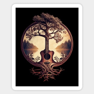 Acoustic Guitar Tree By The Lake Guitarist Magnet